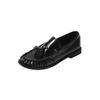 Loafers Women's British Style New Patent Leather Tassel Braided Round-toe Single Shoes with One Foot Genuine Leather Shoes
