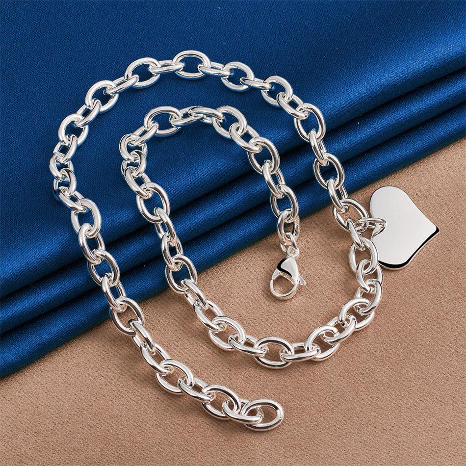 925 Sterling Silver Luxurious Shiny Heart Necklace Women Fashion Party Wedding Gift Jewelry