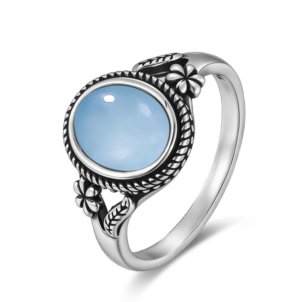 Vintage  Sterling Silver Natural Black Onyx 8*10mm Ring Flower Shaped Ring Fine Jewelry Finger Ring For Women