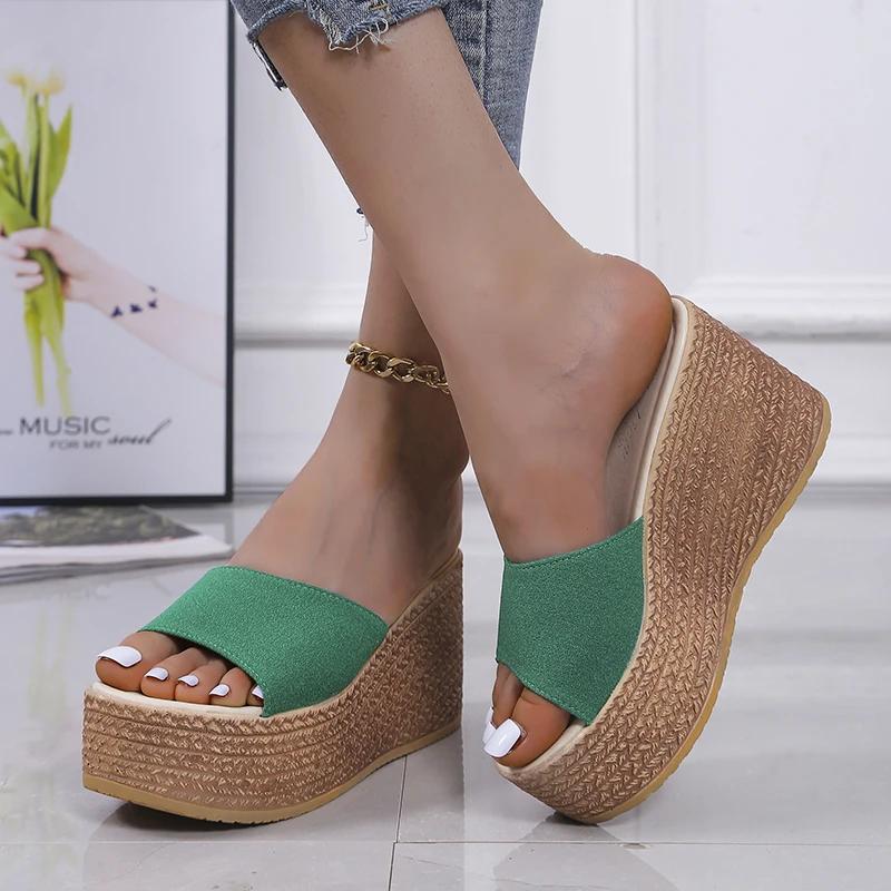 fashion 2024 Brand Women's Shoes Slingbacks Women's Slippers Fashion Shallow Casual Slippers Women New Peep Toe Wedge Slippers Zapatos