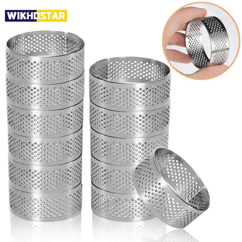 Set of 12 Stainless Steel Round Tart Rings - Perforated Molds for Mousses And Desserts,Cookie Cutters, Fruit Tart Molds