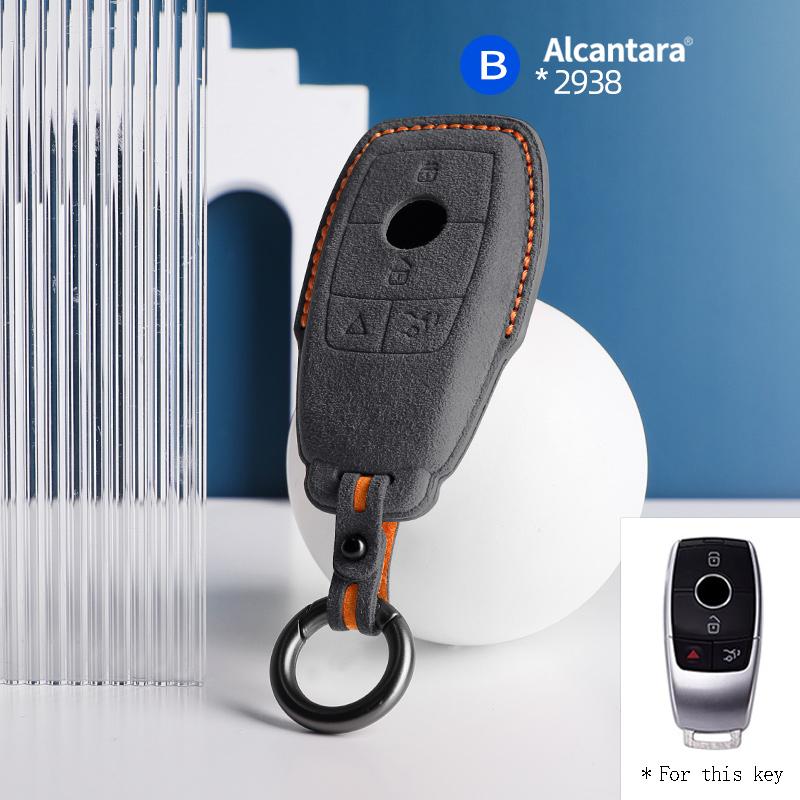 For Mercedes Benz C200L E300L S320 S350LS500l AMG GLC Alcantara Suede Car Key Case Cover Shell 4buttons Keychain