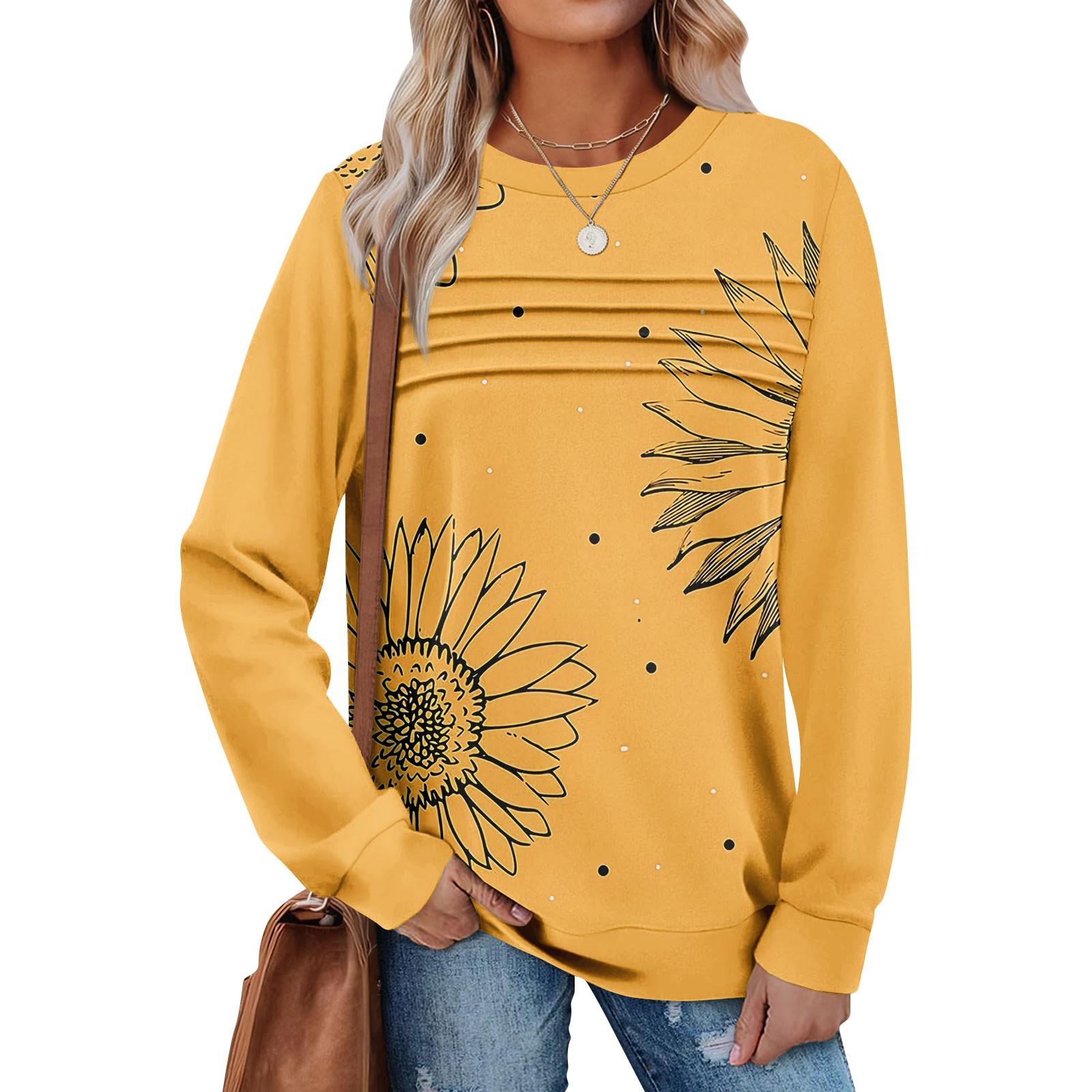 

Женский повседневный свитшот с длинным рукавом и круглым вырезом, приталенный плиссированный топ L жёлтый