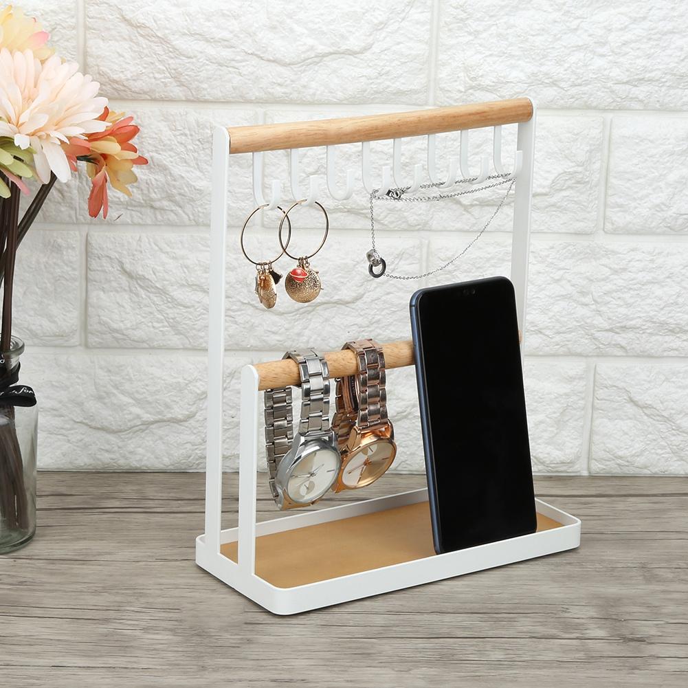 Modern Metal 2 Tier Tabletop Bracelet Necklace Jewelry   Display Tree Rack with Tray
