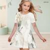 Girls Round Neck Short Sleeve Abstract Marble Printed A Line Flared Dress