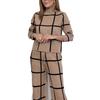 2024 Fall/Winter Women's Solid Color Plaid High Neck Long Sleeve Top & Long Pants Set