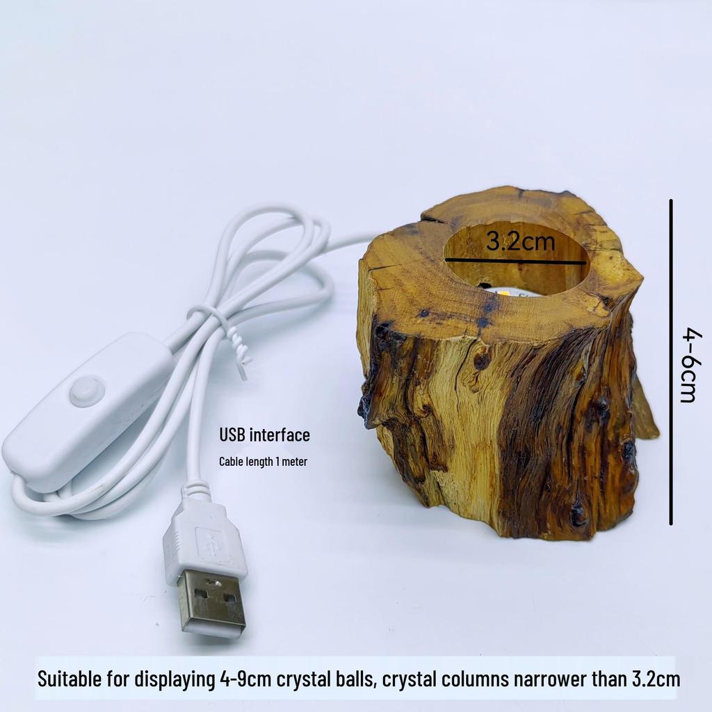 Three-Layer Lotus LED Night Light: Wooden Root Carving Base for Crystal Ball with Cool & Warm Colors