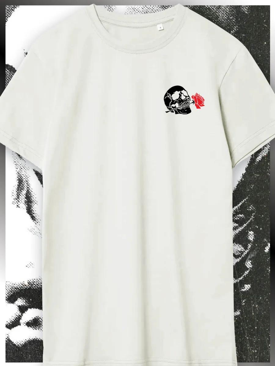 

T-shirt printed with Skeletons, a skull with a flower in its mouth 2XL