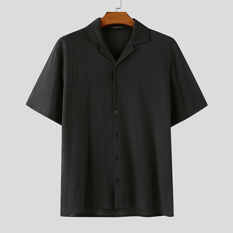 

INCERUN Summer Vintage Men Lapel Short Sleeve Casual Cotton Linen Shirts M чёрный