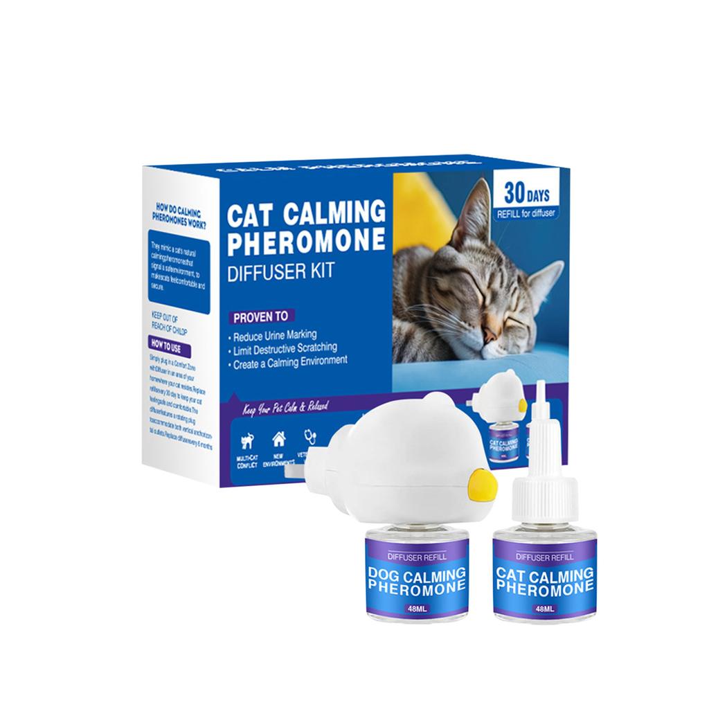 Haustier Beruhigungs-Diffusor-Set - Katzenpheromone Beruhigungs-Diffusor Angst & Stress (1 Diffusor + 1/2 Nachfüllfläschchen 48ml) - 60 Tage