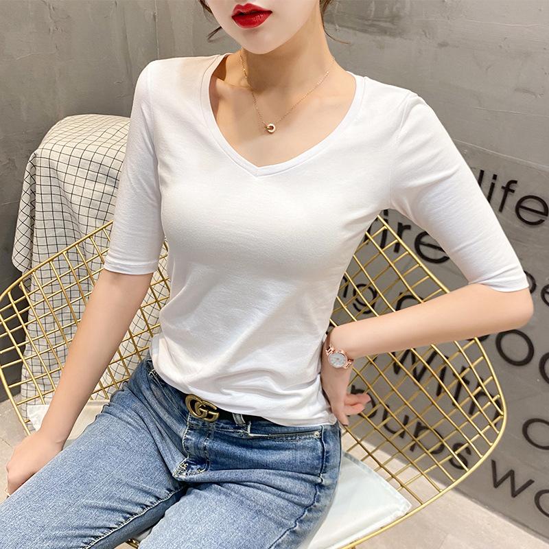 

New Low-neck Tight V-neck Bottoming Shirt Pure Cotton Large Neckline Short Summer Top XXL чорний