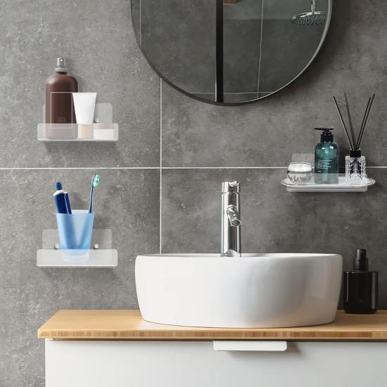 3Pcs Acrylic Wall Shelves Small Space Storage Shelves Easy Installation Versatile Bathroom Storage Racks
