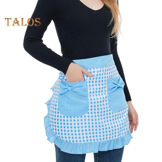 Kitchen Apron with Double Pockets Ruffle Trimmed Half Apron Adjustable Ties Western Pastry Work Clothes Apron