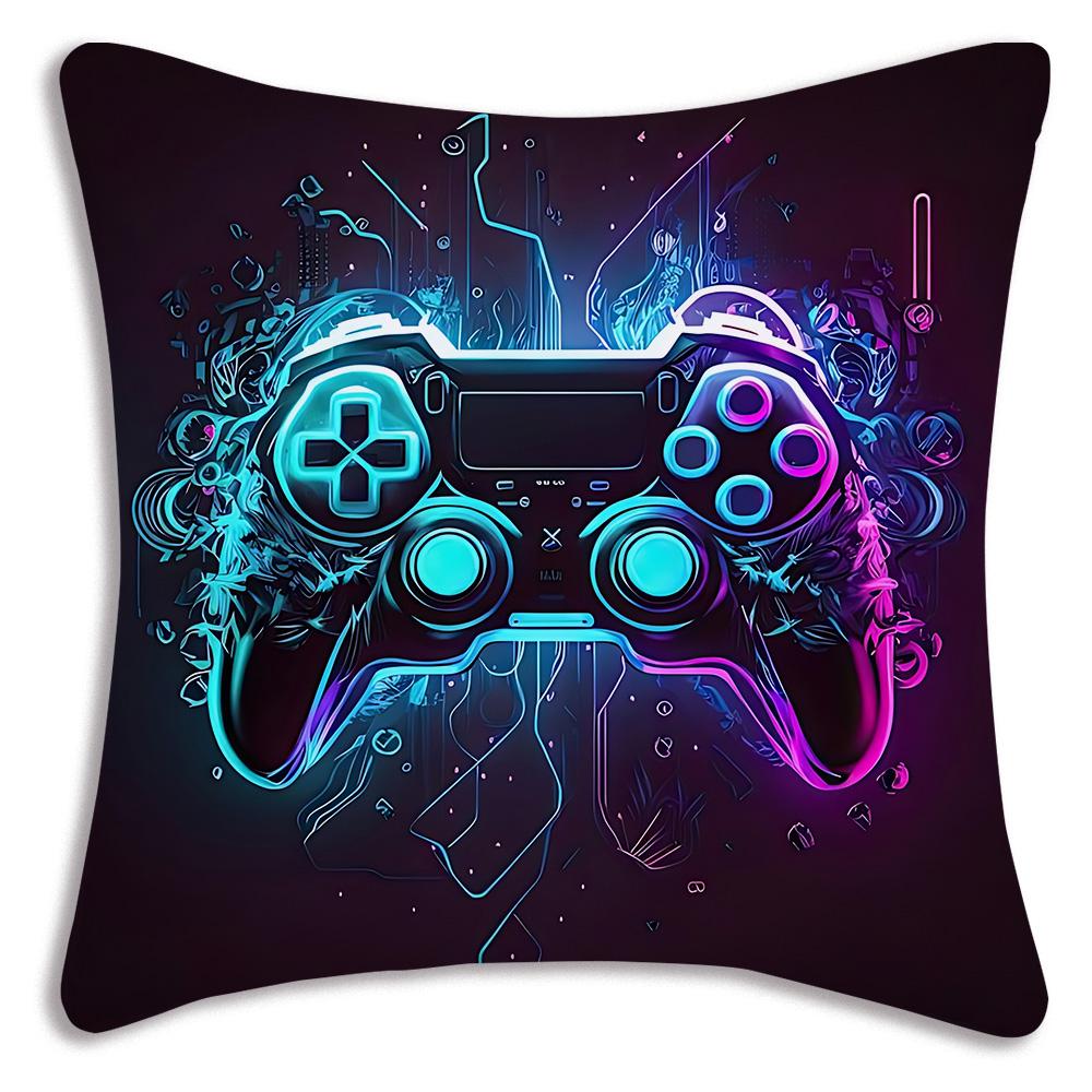Hot Colorful Game Gamepad Pillow Covers Cartoon Sofa Decorative Home Double-Sided Printing Short Plush Cute Cushion Cover