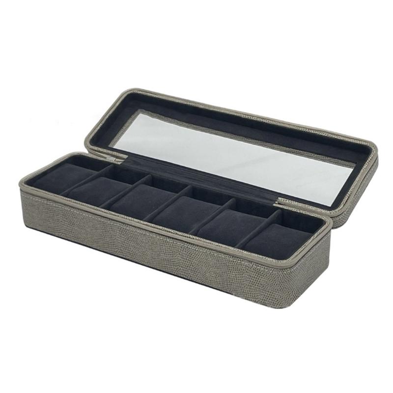 

Watch Holder with Glass Lid Leather Watch Case Storage Box for Men Women 6Slot Zipper Case Watch Display Storage Case