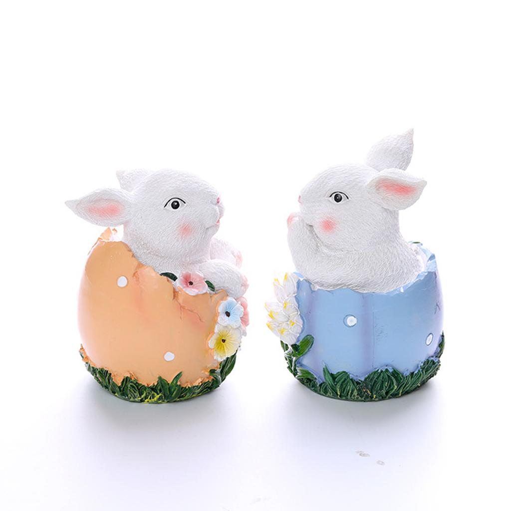 Cute Easter Rabbit Eggs Ornaments Resin Easter Bunny Holding Flower Ornaments Happy Easter Party Decoration Easter Gift