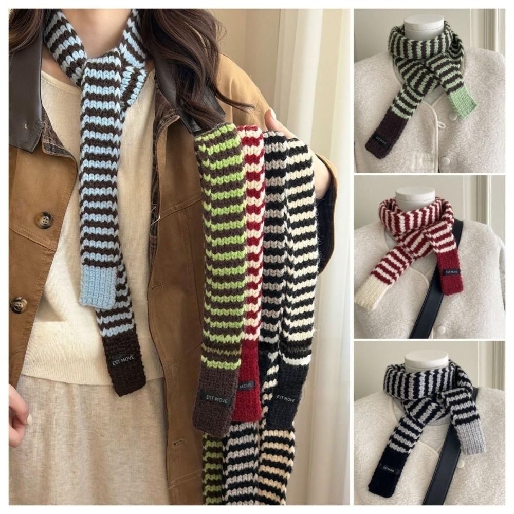 Neck Protection Winter Warm Scarf Striped Pattern Neck Scarf Vintage Knitted Long Scarf  Winter