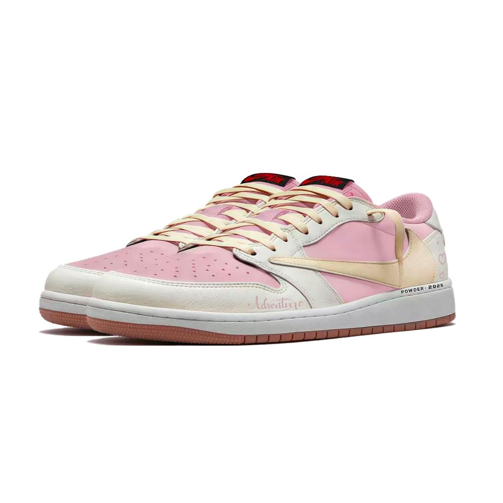 Travis Scott x Jordan Air Jordan 1 Mjuk Rosa Travis Scott X AJ1 Låg Dämpning Låg topp Vintage Basketkängor Unisex DZ4137-700(Team1698-)