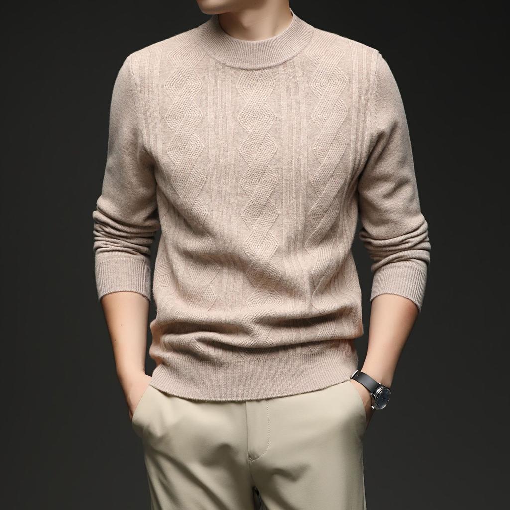 Puyuan Wool Sweater Wool + Cashmere Men'S Autumn And Winter Semi-Turtleneck Solid Color Jacquard Thickened 460G Wool Sweater