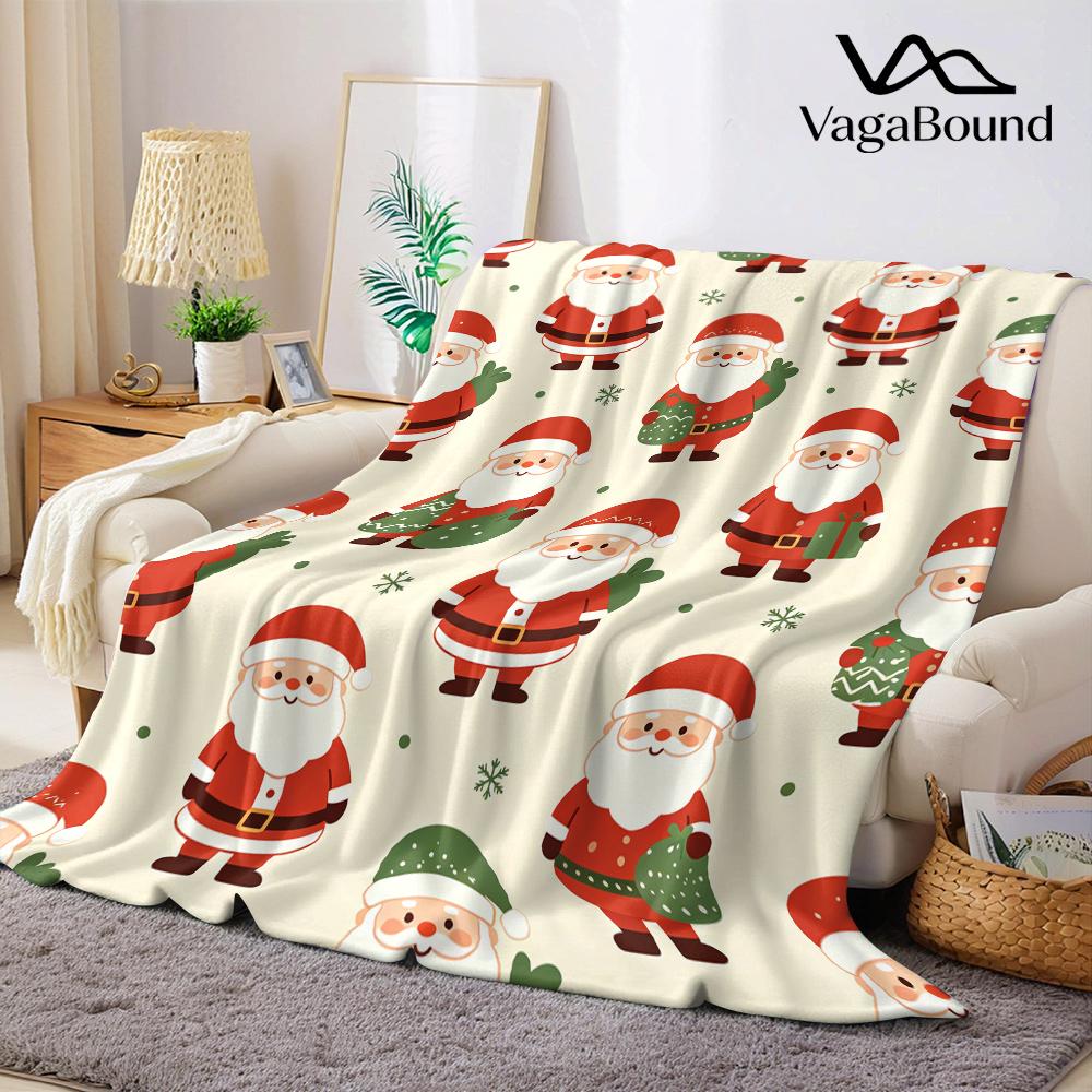 Cute Santa Claus Christmas Flannel Blanket Warm Soft Halloween Christmas All-Season Couch Decorative Cozy Warm Gift