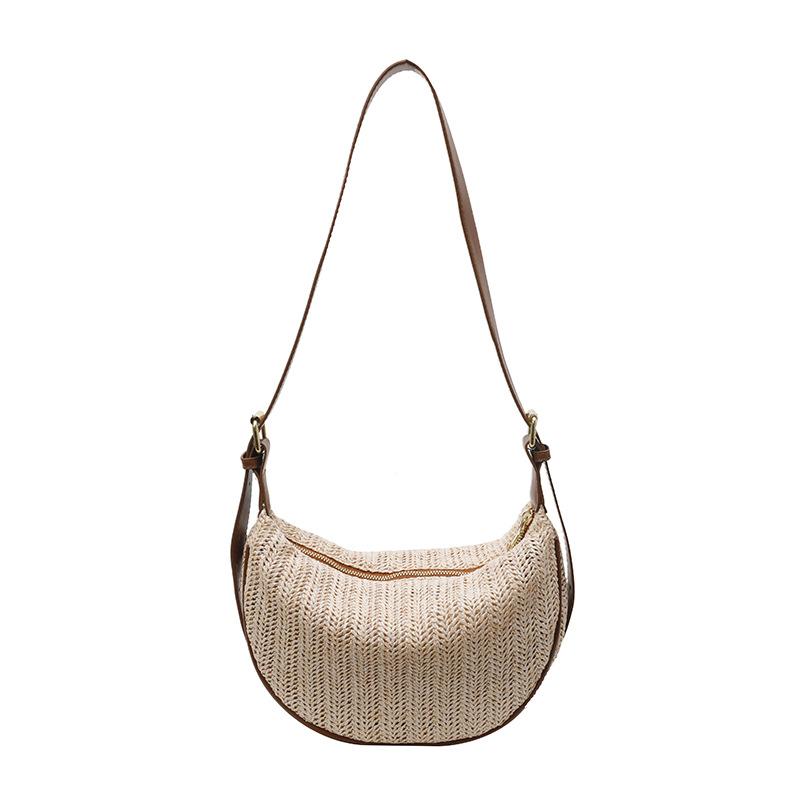 Spring and Summer New Contrasting Colors Casual Simple Straw Dumpling Bag Women's Niche Ins Style Versatile Commuter Vacation Messenger Bag