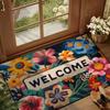 Vibrant Floral Welcome Mat - Non-Slip, Doormat with Colorful Flowers and Green Leaves, Ideal for Kitchen, Bathroom