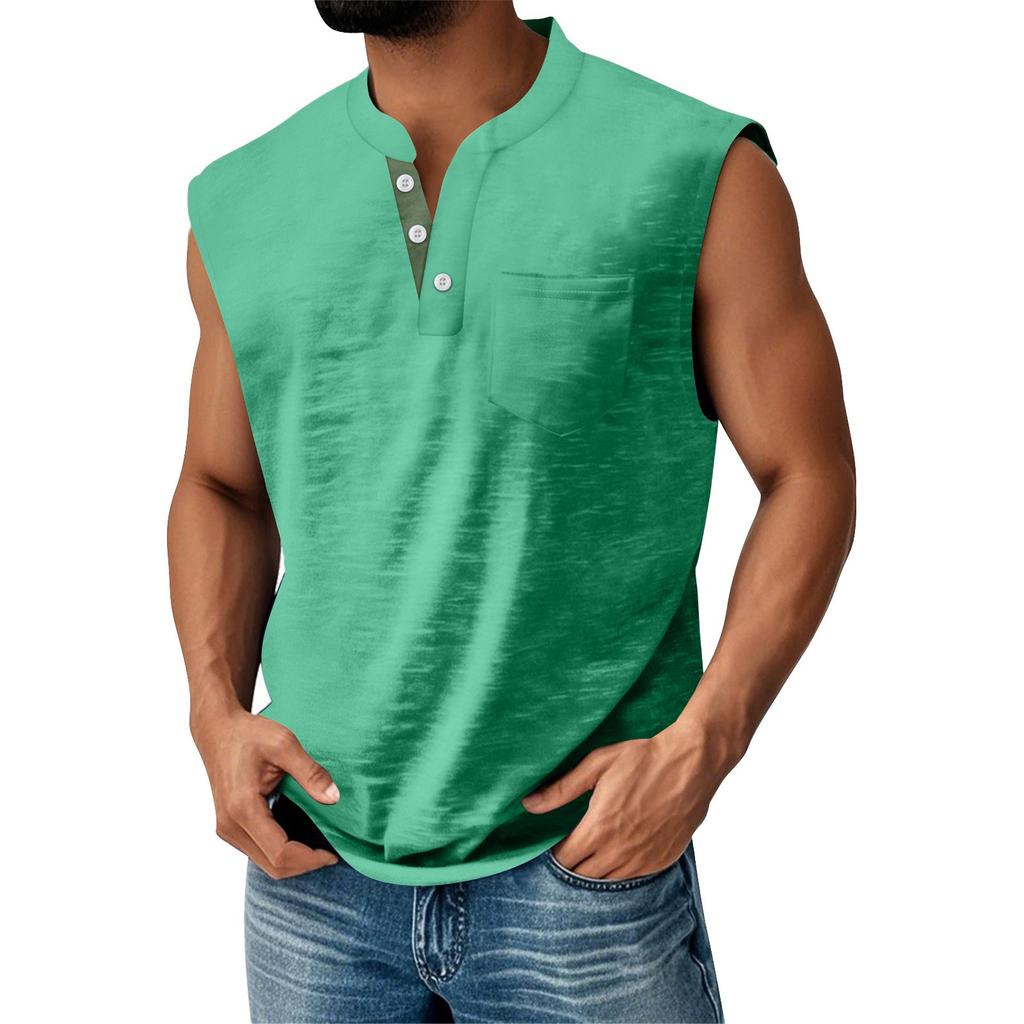 Men's Summer Solid Matching Color Pocket Sports Buttons Vest Men's Sports Casual Vest