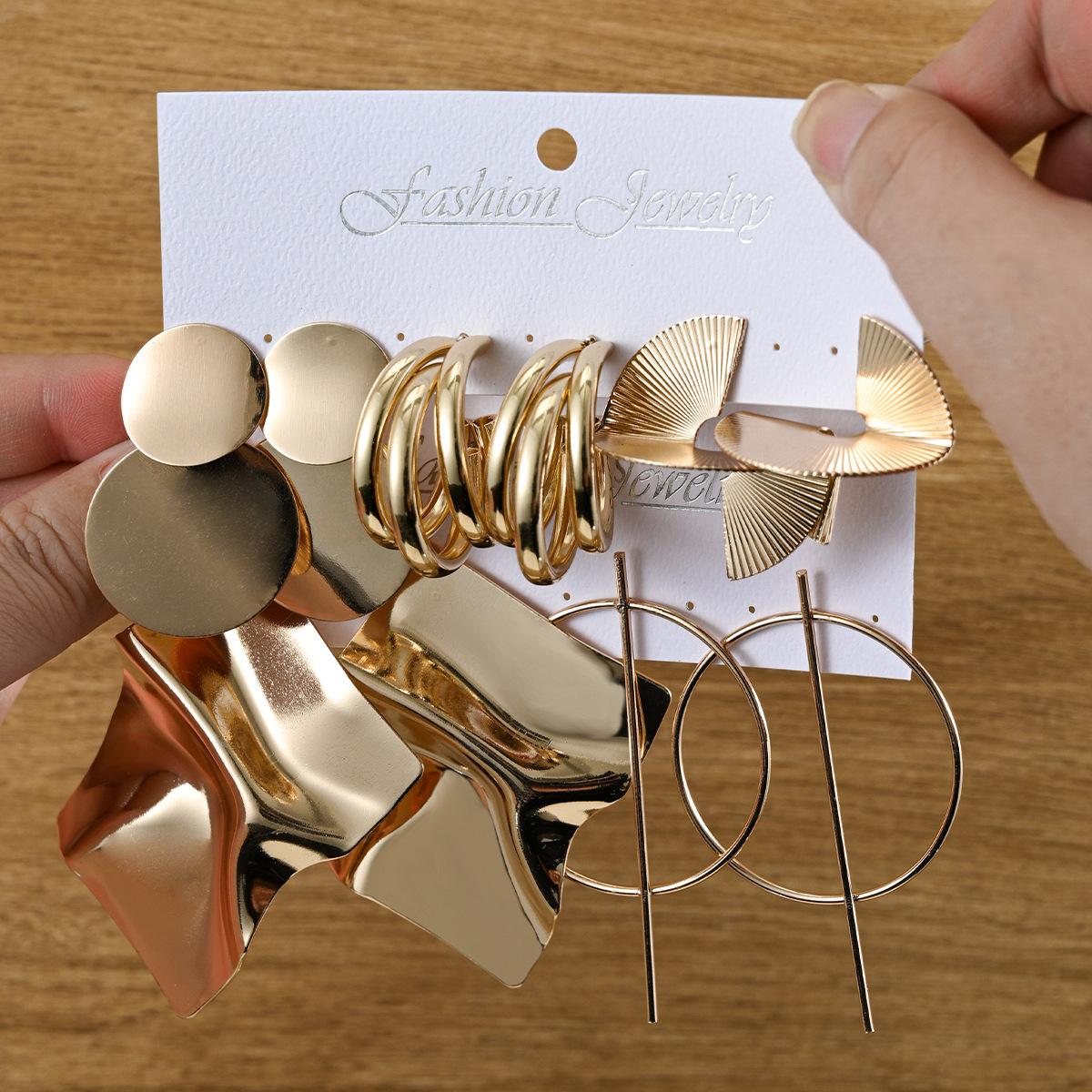 Metal Geometric Wind Earrings Set Gold Earrings Versatile Earrings Women s Jewelry