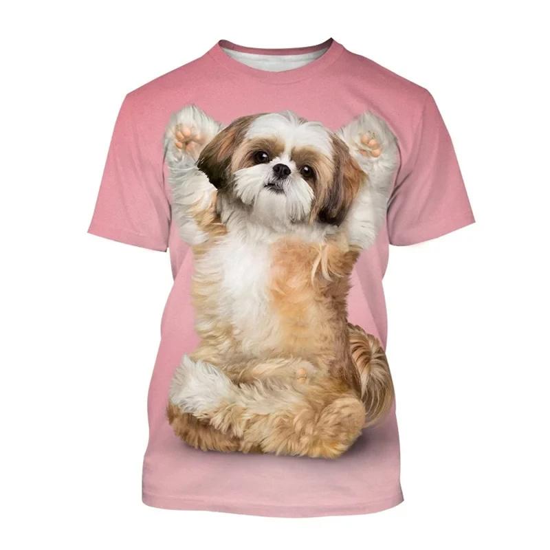 Lustiges Hunde Grafik T-Shirt für Herren Niedliches Tier 3D Gedruckte T-Shirts Sommer Lässige Streetwear Kurzarm Lockeres T-Shirt O-Ausschnitt Oberteile