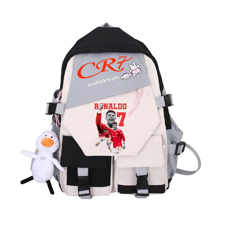 Animation CR7 Print Color Blocking Backpack Simple Niche School Bag for Male and Female Students Long Distance Travel Bag