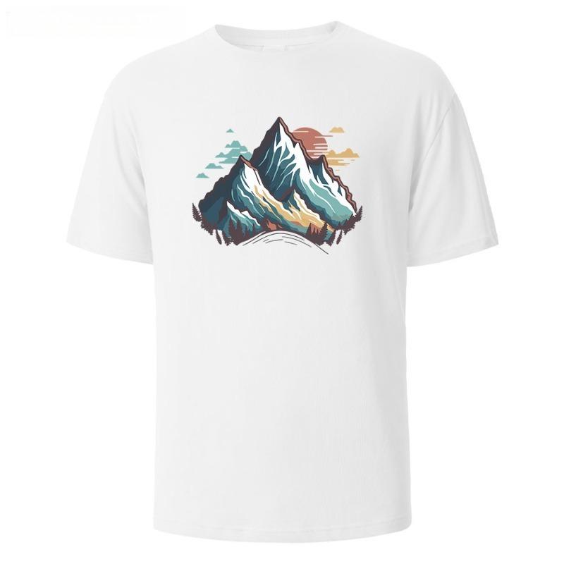 Mountain Printing Basic Cotton Unisex TShirt Relaxed Fit Round Neck Minimalist Style Unisex Casual Comfortable Top