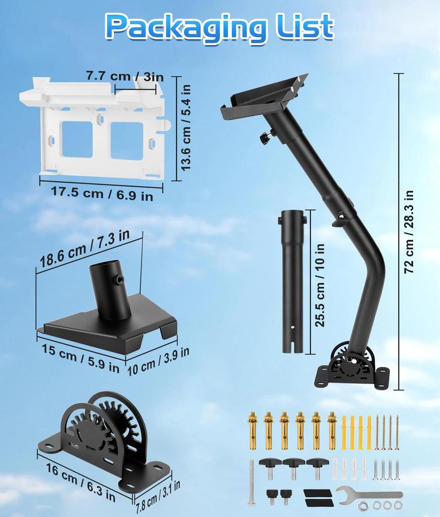 PAHTTO Starlink Gen 3 Mount 28.3-inch Adapter 2-in-1 Router Satellite Dish Wall Roof Evas Mount Kit All-metal 360-degree Rotatable Pole