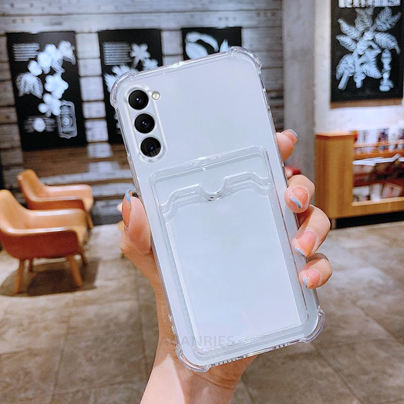 S 23 22 21fe Card Slot Holder Bag Case For Samsung Galaxy S23 S22 S21 Plus Ultra S20 Fe S21fe Transparent Silicone Cover S23plus