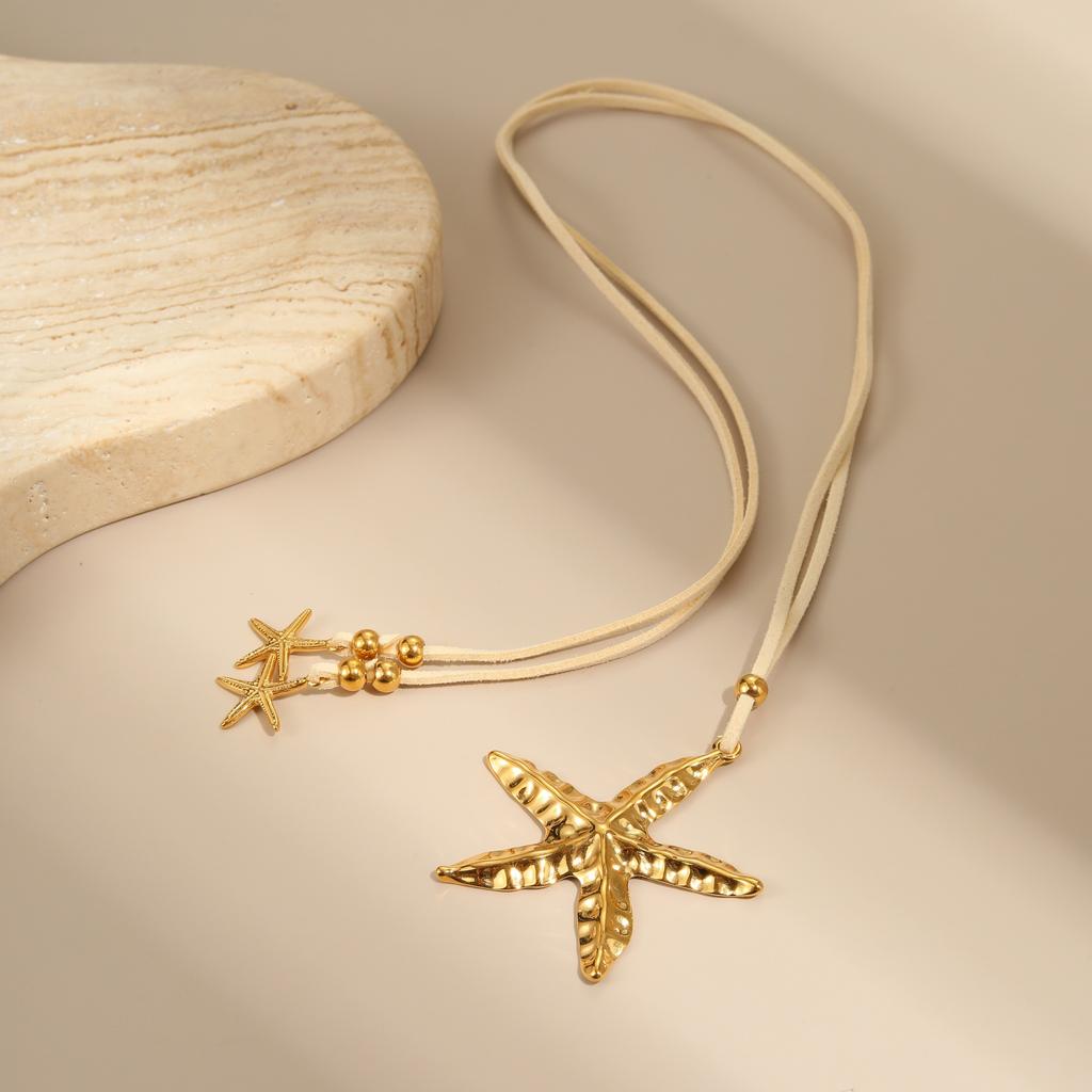 GEMCHIC Damen Seestern Anhänger Leder Wickel Halskette Verstellbar Edelstahl Bohemian Strand Schmuck