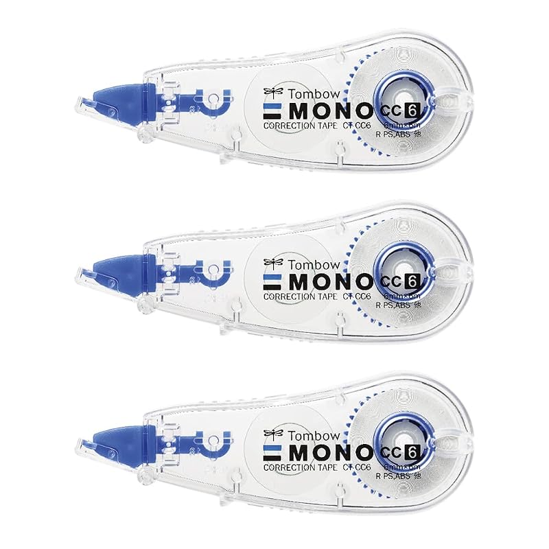 Tombow Pencil MONO CC Correction Tape (Mini Size - High Adhesion Tape) 6mm, Disposable Type, 6m, 3-Pack KCB-327 (CT-CC6×3)