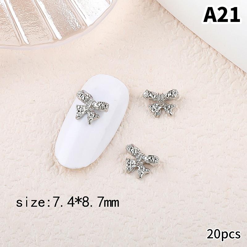 20Pcs Silver Alloy Butterfly Nail Art Bow Charms Accessories Parts For Manicure Doecr Retro Nails Decoration Design Supplies