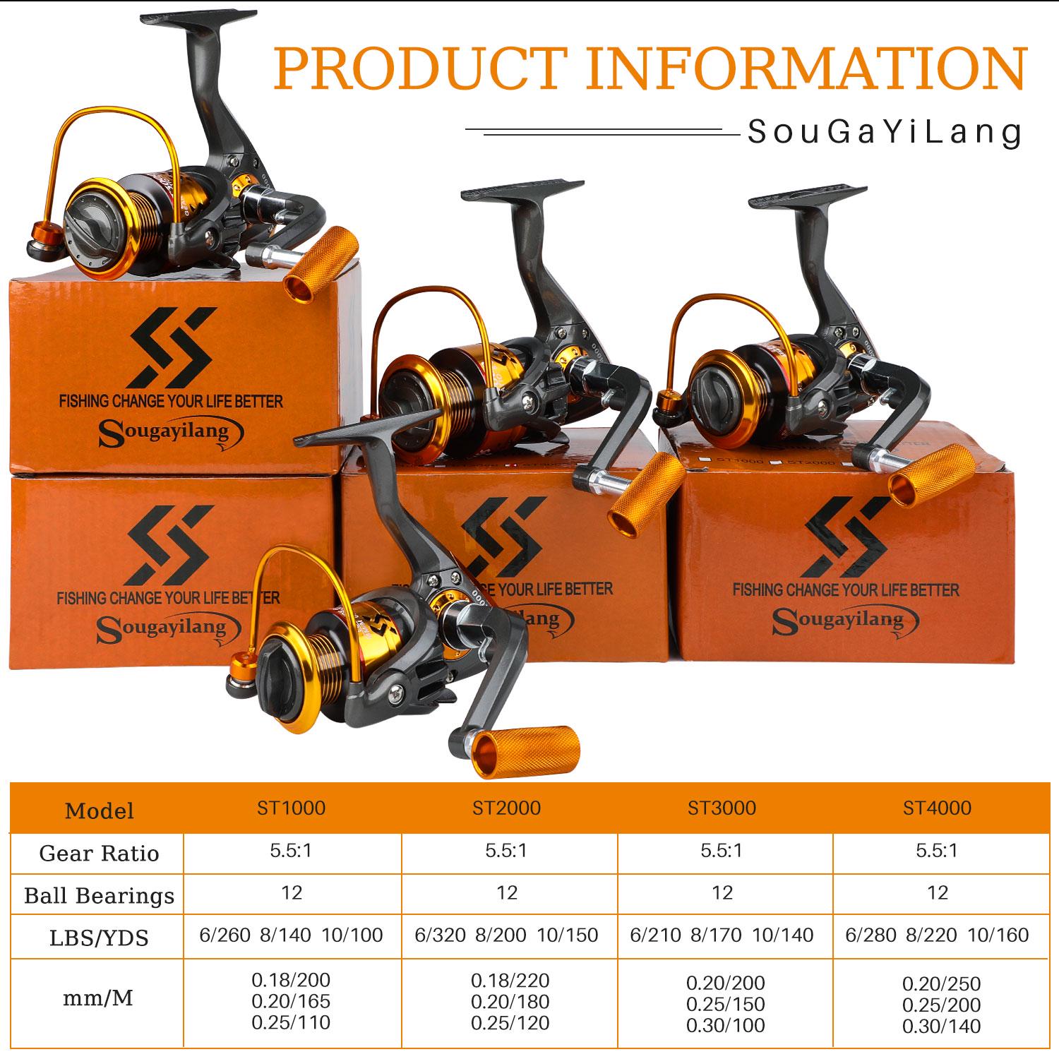 

Спиннинговая катушка Sougayilang с 12 шариками подшипников, металлическая спиннинговая катушка серии 4000, лодка, скальное рыболовное колесо 4000