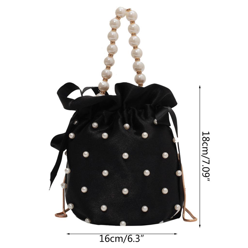 Fashion Luxury Handbags for Women Girls Small Pearl Imitation Bucket Bag Chain Shoulder Bag Shopping Tote Crossbody Bags