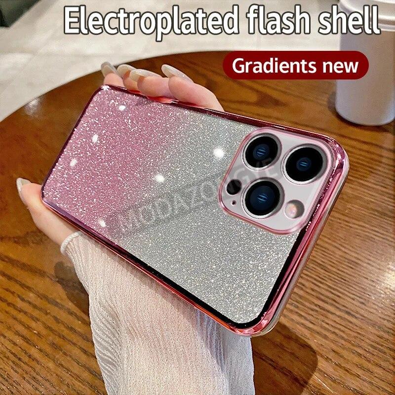 For IPhone 15 Pro Max Case Electroplating Soft Glitter TPU Cell Phone Back Cover IPhone 15 ProMax Phone Casing For Girl Woman