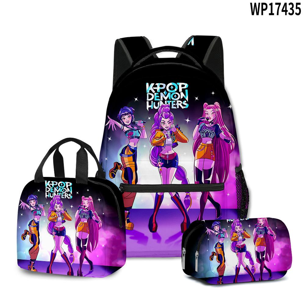 3D Movie K-Pop Demon Hunter Girl Group School Bag Backpack Lunch Bag Pencil Case Three-Piece Set