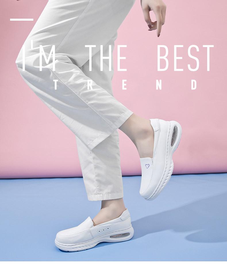 Bu Lan Ni Women's Genuine Leather Nurse Shoes – Breathable, Soft Sole, Non-Slip, Air Cushion, Comfortable for Medical Staff, Same Style as Hospital