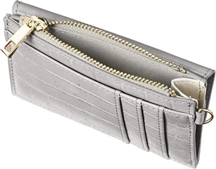 Legato Largo Crocodile Embossed Pass Pouch with Reel, LJ-G0843Z, Women's, Light Gray