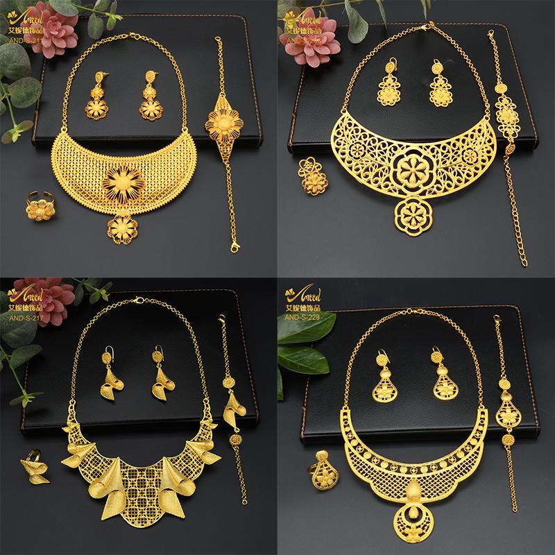 

Дубайский позолоченный комплект ювелирных изделий, свадебное эфиопское женское ожерелье и комплект украшений для колосков, подарки для вечеринок, оптовая продажа