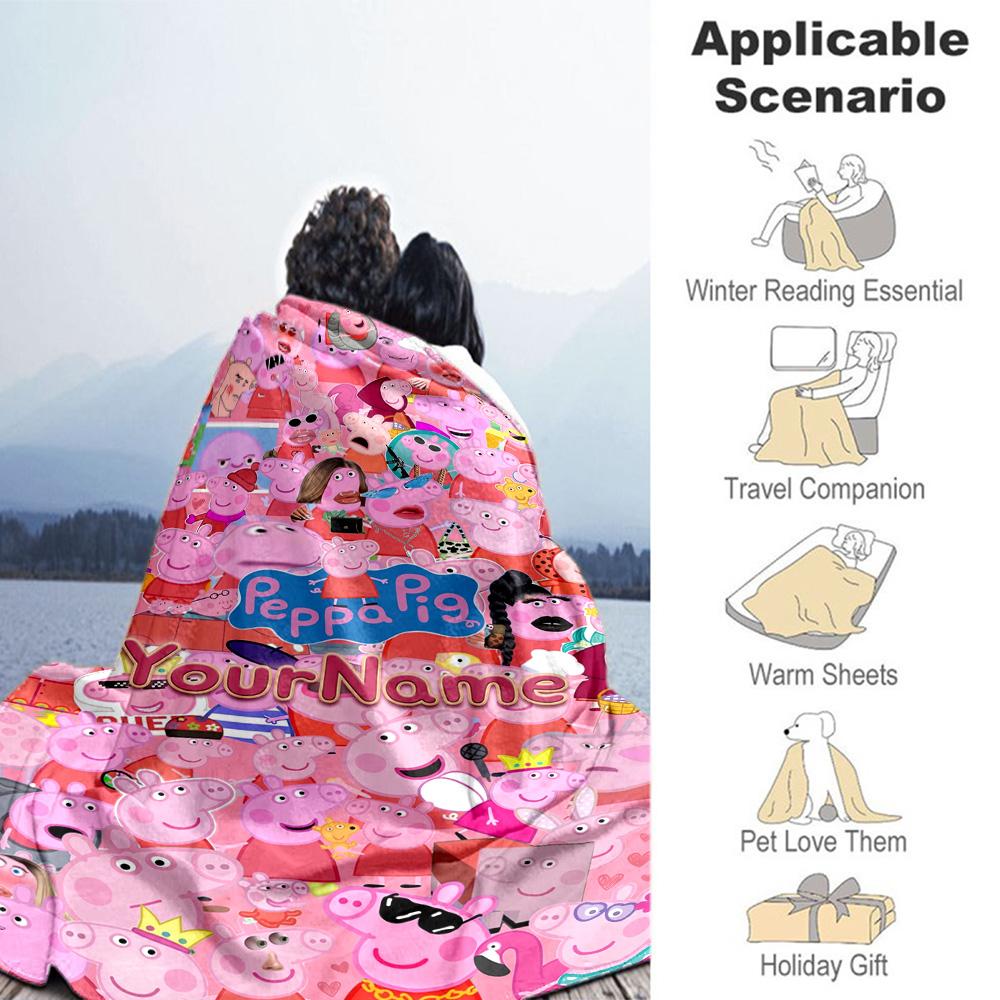 Peppa Pig Customize Text Blanket Throw Customizable Blanket Soft Warm Cozy for Couch Chair Bed Nap Ideal for All Seasons