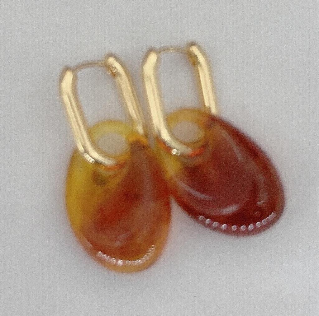 Amber Gold Hoop Earrings - European/American Style with Irregular Geometric Pendant, Light Luxury, Retro High-End Simple Ear Jewelry