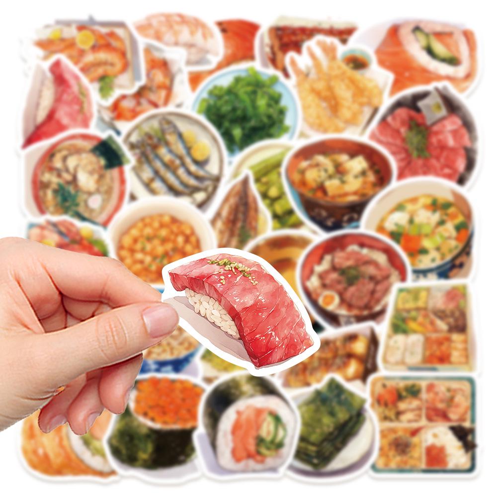 30-Piece Japanese Food Sticker Pack - Waterproof Stickers for Journals, Suitcases, Guitars, and Cars