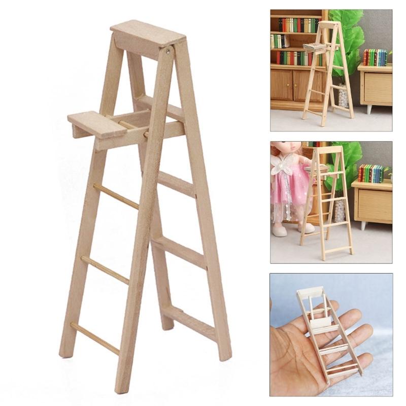 Dollhouses Miniature Ladder 1/12 Scale Foldable Step Ladder for Dollhouses Construction Site and Craft Project Decoration