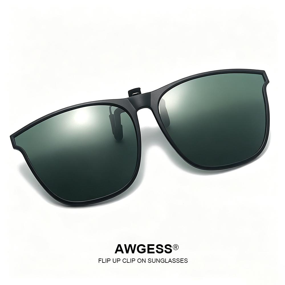 Clip On Sunglasses Flip Up Polarized Square UV400 Men Women Anti Glare Driving Outdoor Eyewear зелёный