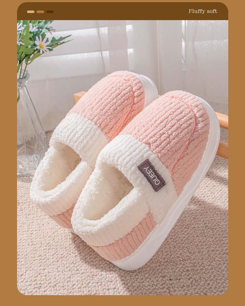 Thick-Soled Men's and Women's Fuzzy Indoor-Outdoor Slippers Warm Cotton Velvet Heeled Footwear