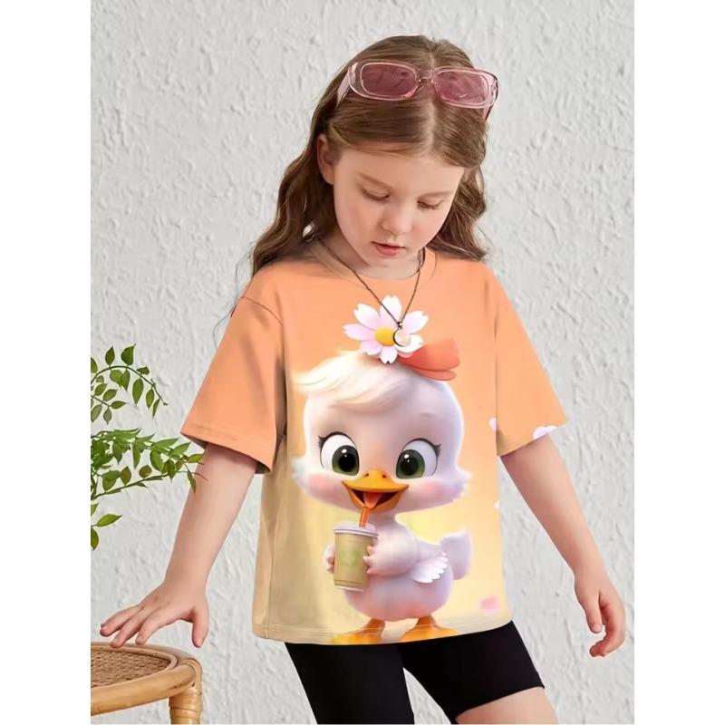 Childrens Clothing Girl Clothes Short Sleeve Girl T-Shirt Cartoon Animals 3D Print Casual O-Neck Girl Top Tee Kids Summer Clothes